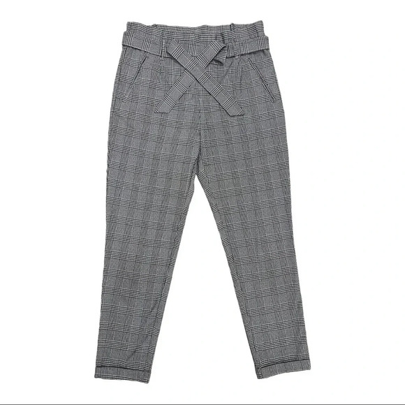Zara Plaid Paperbag Pants Tie Front High Rise Back White Women’s Size XS - Picture 1 of 9